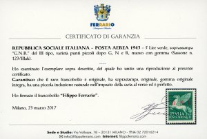 1943 - 5 lire verde, soprastampa ... 