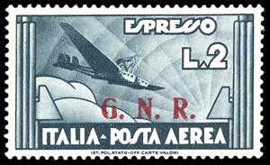 1943 - 2 lire ardesia soprastampa G.N.R. di ... 