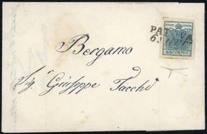 1852 - 45 cent. ardesia, carta costolata ... 