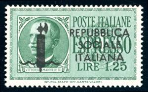 1944 - 1,25 lire, soprastampa in nero, ... 