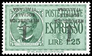 1944 - 1,25 lire, soprastampa fascetto e ... 