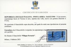 POSTA AEREA 1844 - 2 lire azzurro, ... 