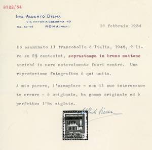 1945 - 2 lire su 25 cent., ... 