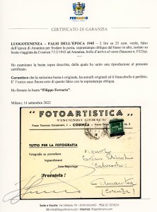 1945 - 2 lire su 25 cent. verde, ... 