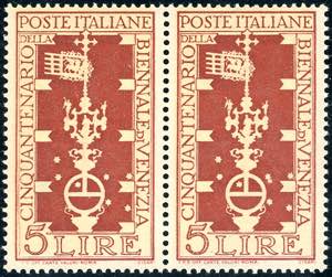 1949 - 5 lire Biennale di Venezia, varietà ... 