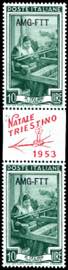 1953 - 10 lire Lavoro, coppia verticale con ... 