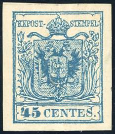 1856 - 45 cent. azzurro vivo, carta a ... 