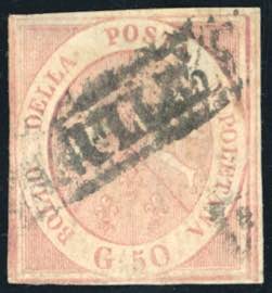 1858 - 50 grana rosa brunastro (14), usato, ... 