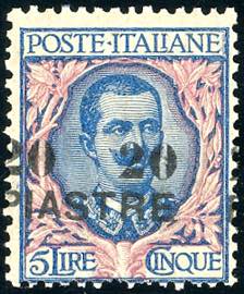 COSTANTINOPOLI 1908 - 20 pi. su 5 lire, III ... 