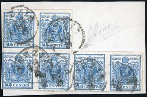 1856 - 45 cent. azzurro vivo, carta a ... 