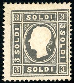 1858 - 3 soldi nero, I tipo (24), nuovo, ... 
