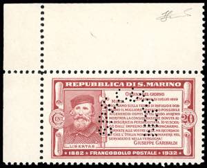 1932 - 20 cent. carminio Garibaldi, saggio ... 