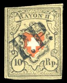 SVIZZERA 1850 - 10 r. Rayon II (15), usato, ... 