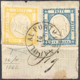 1861 - 20 grana giallo e 2 grana azzurro ... 