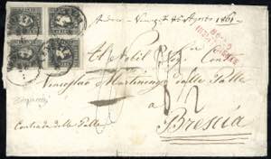 1861 - 3 soldi nero, II tipo (29), blocco di ... 