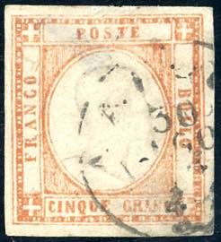 1861 - 5 grana vermiglio, falso per posta, ... 
