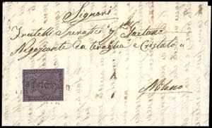 1854 - 25 cent. violetto (4), perfetto, su ... 