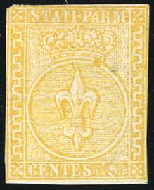 1853 - 5 cent. giallo arancio (6), varietà ... 