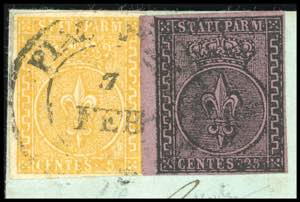 1858 - 25 cent. violetto e 5 cent. ... 