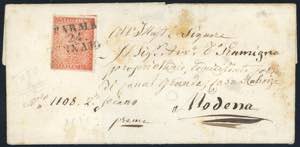 1855 - 15 cent. vermiglio (7), spazio ... 