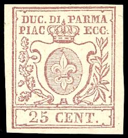 1857 - 25 cent. bruno lilla (10), gomma ... 