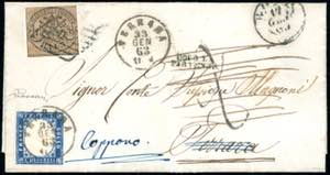 1863 - 3 baj bruno cuoio (4Ac), su lettera ... 