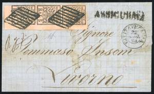 1865 - 5 baj rosa carminio (6A), striscia ... 