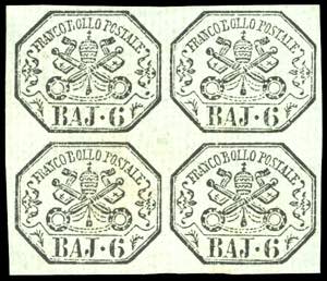 1852 - 6 baj grigio verdastro (7), blocco di ... 