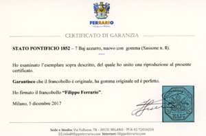 1852 - 7 baj azzurro (8), gomma ... 