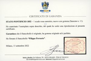 1852 - 1 scudo rosa carminio (11), ... 