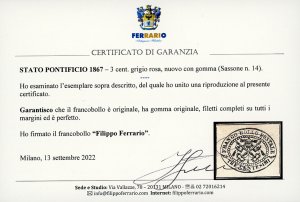 1867 - 3 cent. grigio rosa (14), ... 