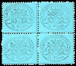 1868 - 5 cent. azzurro scuro, blocco di ... 