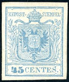 1850 - 45 cent. azzurro chiaro, I tiratura ... 