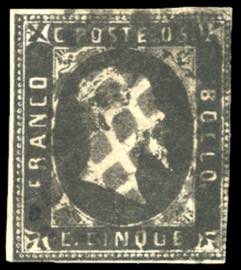 1851 - 5 cent. nero (1), ... 