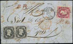 1853 - 5 cent. nero, coppia, 40 ... 