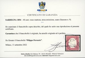 1854 - 40 cent. rosso mattone (9), ... 