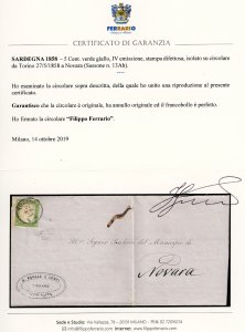 1858 - 5 cent. verde giallo, ... 