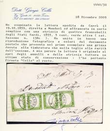 1859 - 5 cent. verde oliva (13Bc), ... 