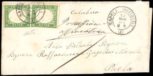 1863 - 5 cent. verde cupo (13E), due ... 