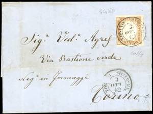 1862 - 10 cent. bruno rossastro (14Cn), tre ... 