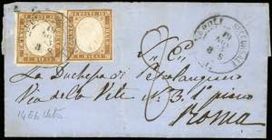 1863 - 10 cent. bistro scuro (14Eb), due ... 