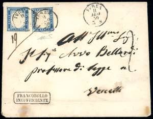 1859 - 20 cent. azzurro scuro, due esemplari ... 