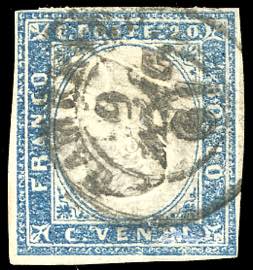 1860 - 20 cent. azzurro grigio, effigie ... 