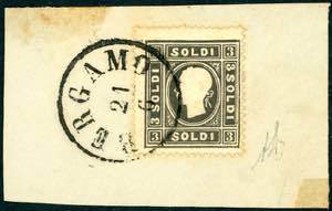 1859 - 3 soldi nero, I tipo (24/A2), usato a ... 