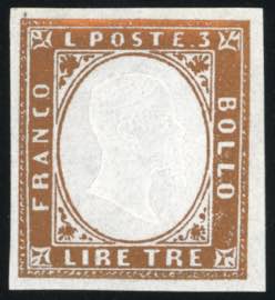 1861 - 3 lire rame vivo (18A), gomma ... 