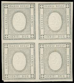 1861 - 2 cent. grigio nero (20), blocco di ... 