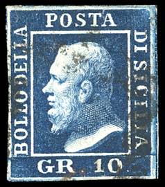 1859 - 10 grana indaco, DECALCO ... 