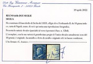 1859 - 10 grana indaco, DECALCO ... 