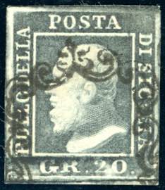 1859 - 20 grana grigio ardesia (13), usato, ... 