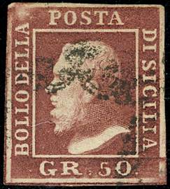 1859 - 50 grana lacca bruno (14), usato, ... 